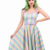 Dresses * | Collectif Nova Rainbow Stripes 50'S Swing Dress Multi