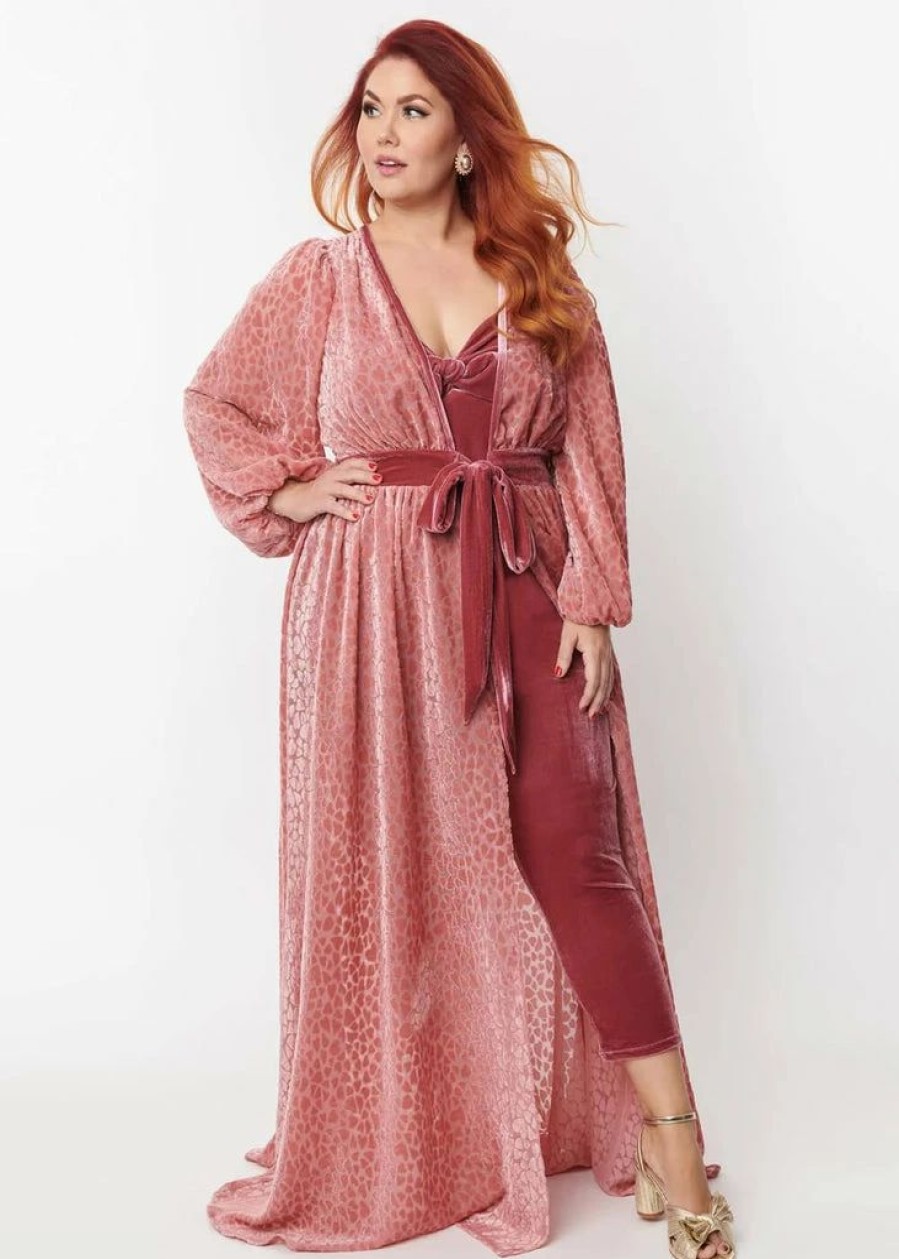 Dresses * | Unique Vintage Hollywood Heart Flocked 40'S Duster Pink