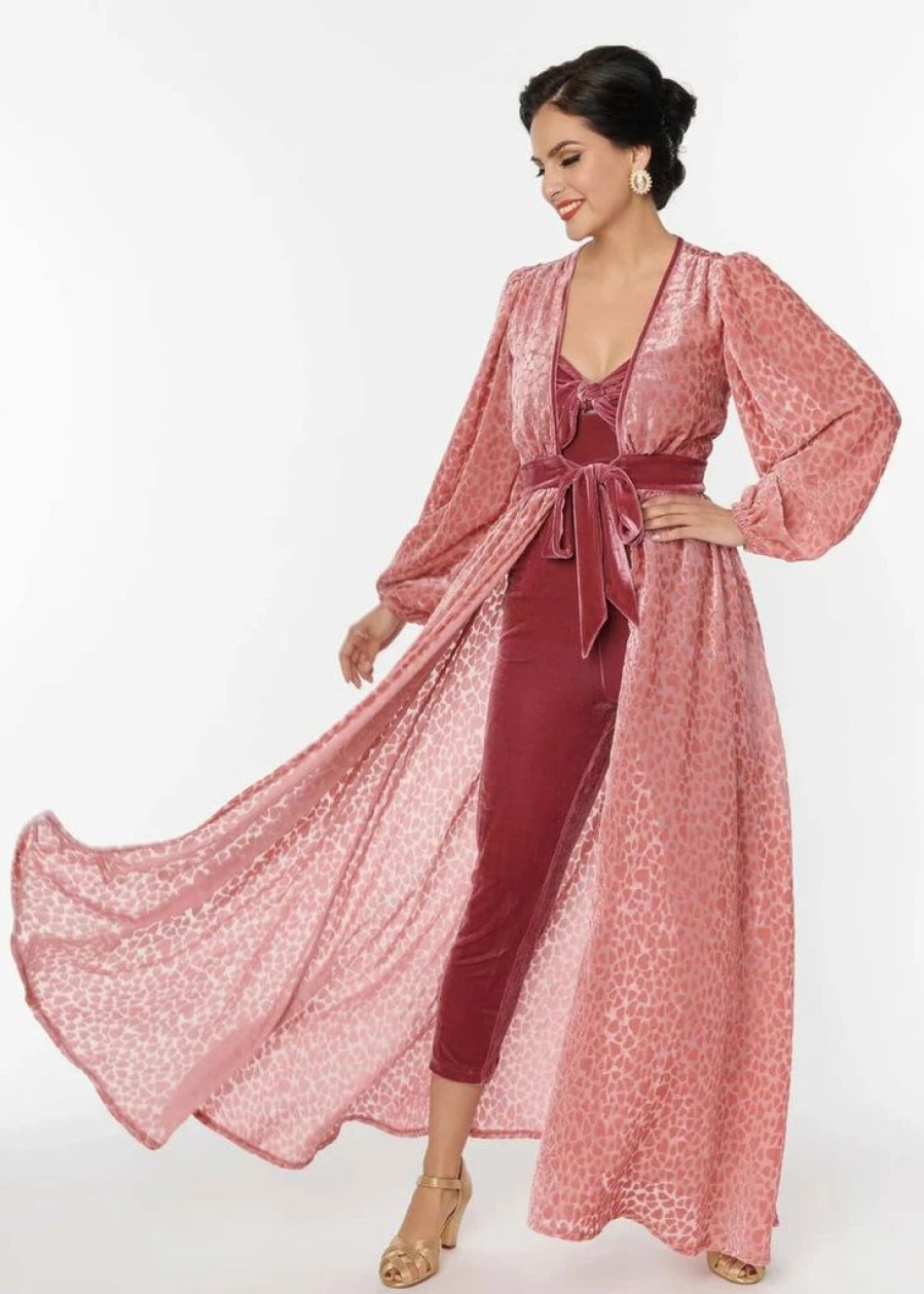 Dresses * | Unique Vintage Hollywood Heart Flocked 40'S Duster Pink