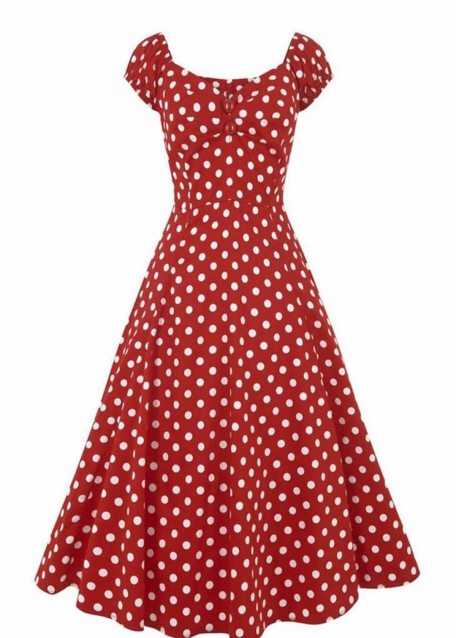 Dresses * | Collectif Dolores Polkadot 50'S Swing Dress Red