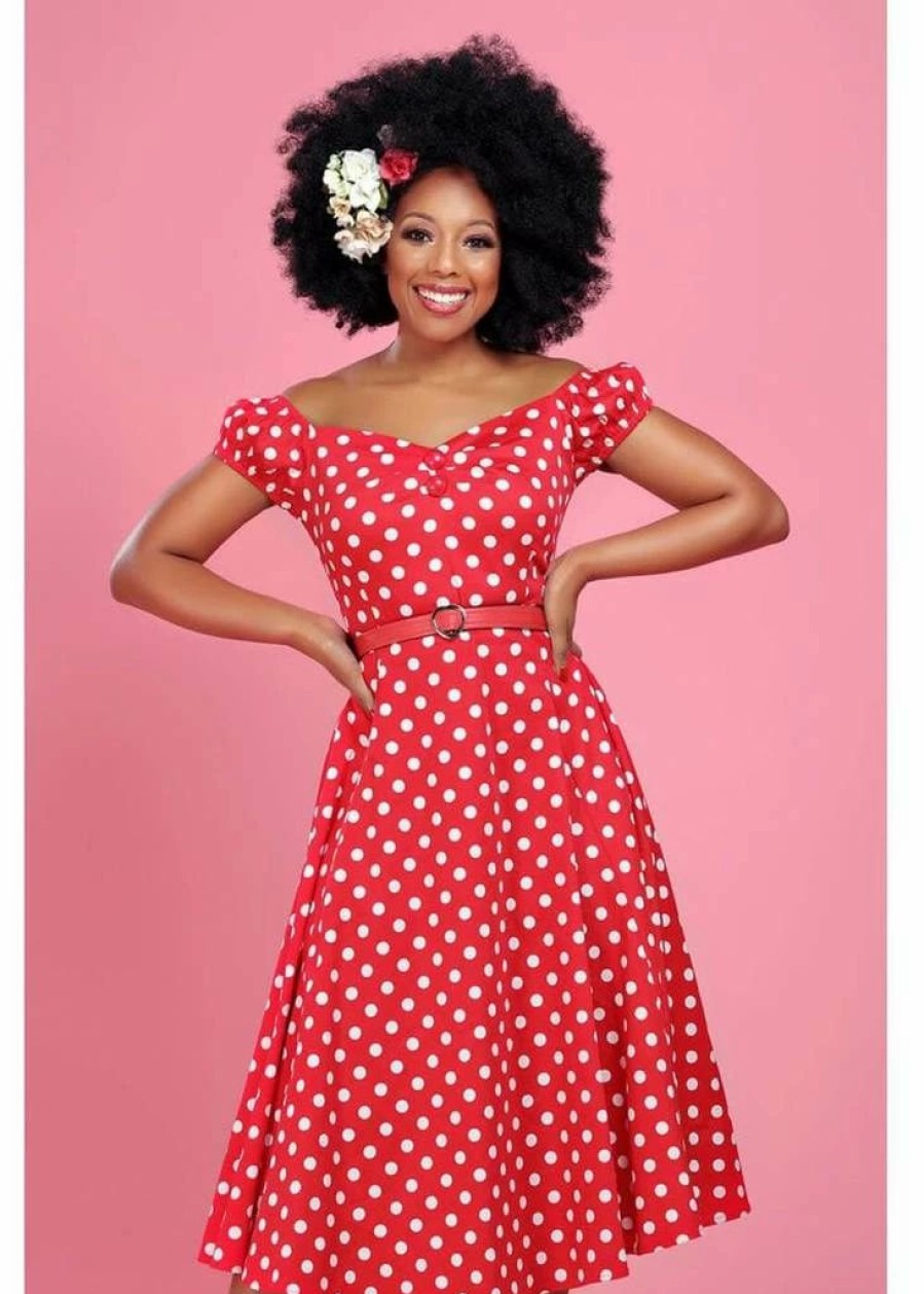 Dresses * | Collectif Dolores Polkadot 50'S Swing Dress Red