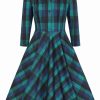 Dresses * | Hearts & Roses Louisa Check 50'S Swing Dress Navy