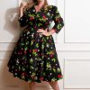 Dresses * | Hearts & Roses Natasha Cherry 50'S Swing Dress Black