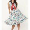 Dresses * | Unique Vintage X Popeye Classic Comic Print 50'S Swing Dress Yellow Green