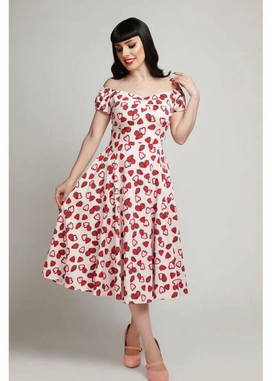 Dresses * | Collectif Dolores Strawberry 50'S Swing Dress Pink