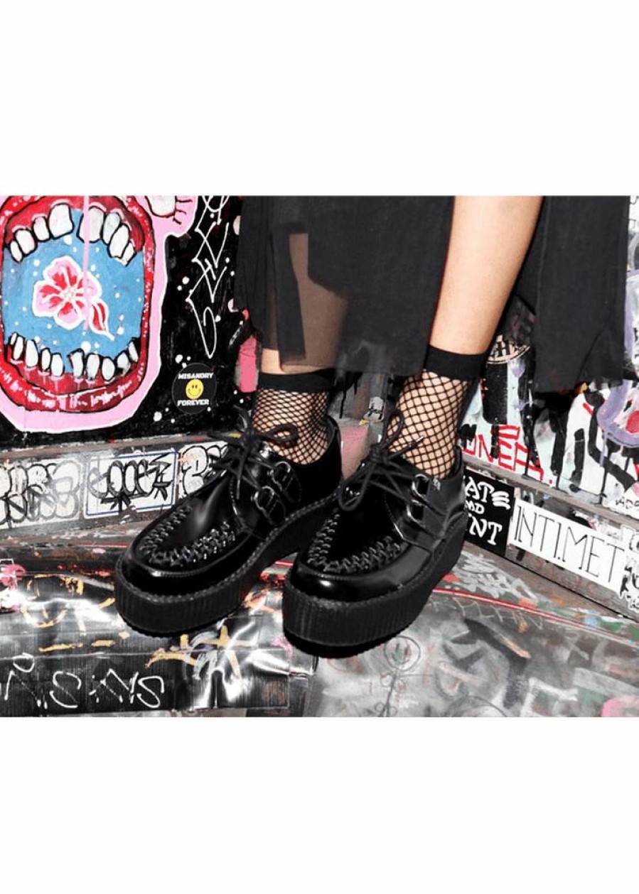 Shoes * | T.U.K Viva Hi Sole Leather Creepers Black