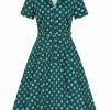 Dresses * | Collectif Caterina Jewel Polka 50'S Swing Dress Green