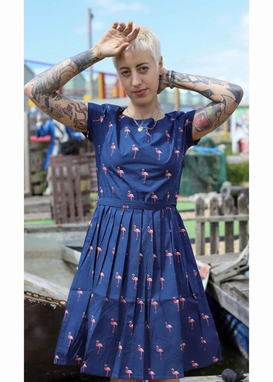 Dresses * | Run And Fly Flamingo Pose 50'S Dress Navy