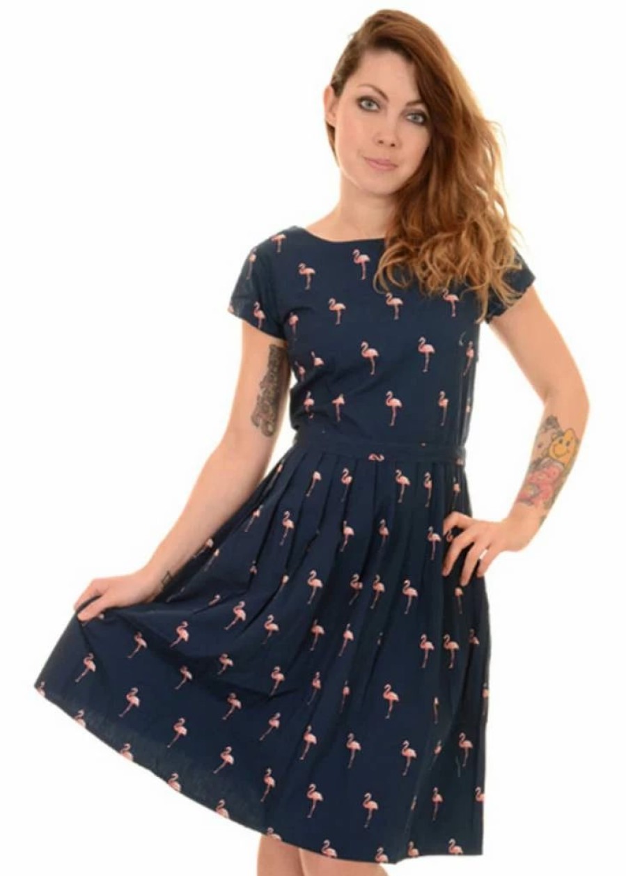 Dresses * | Run And Fly Flamingo Pose 50'S Dress Navy