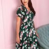 Dresses * | Collectif Caterina Vintage Bloom 40'S Swing Dress Green