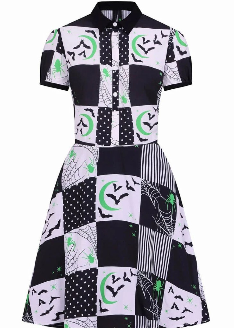 Dresses * | Hell Bunny Annie Bats 60'S Mini Dress Black White