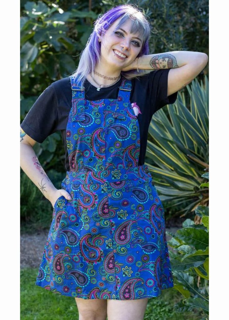 Dresses * | Run & Fly Paisley Pinafore 60'S Dress Blue