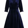 Dresses * | Hell Bunny Orion Velvet 40'S Mid Dress Navy Blue