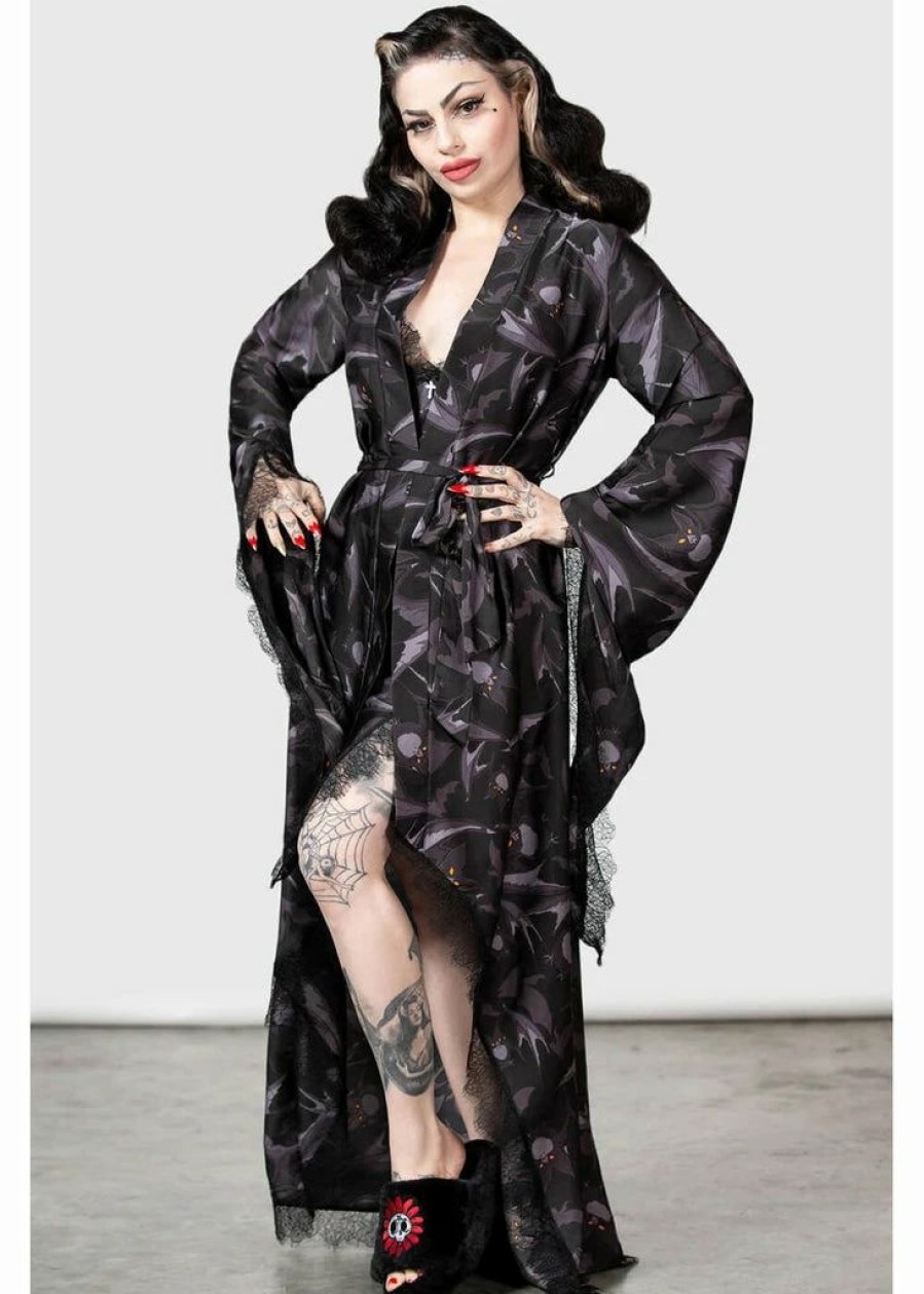 Dresses * | Killstar Asperity Bat Robe Black