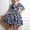 Dresses * | Hearts & Roses Aoife Floral 50'S Swing Dress Black