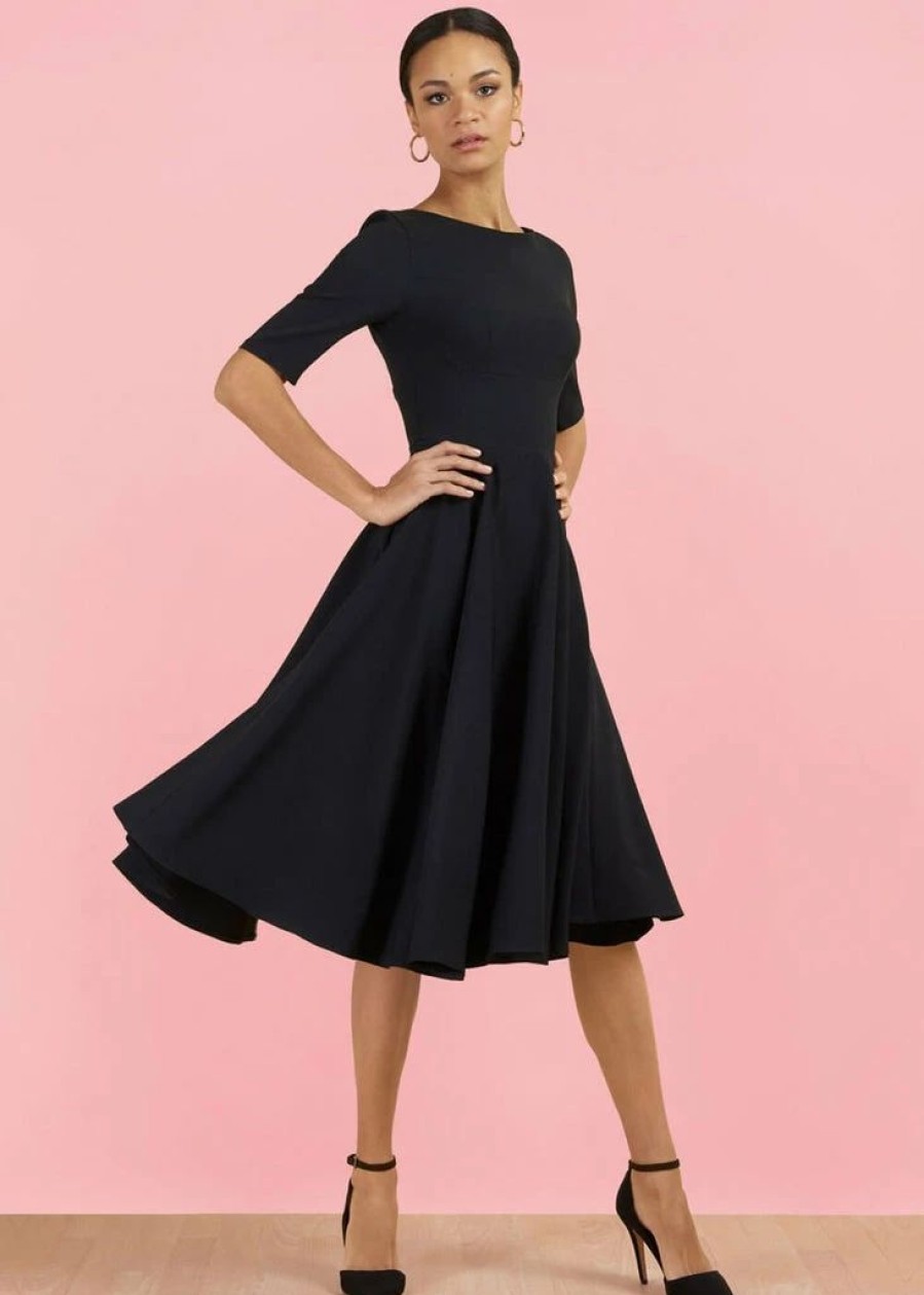 Dresses * | Pretty Dress Company Hepburn 50'S Swing Dress Black