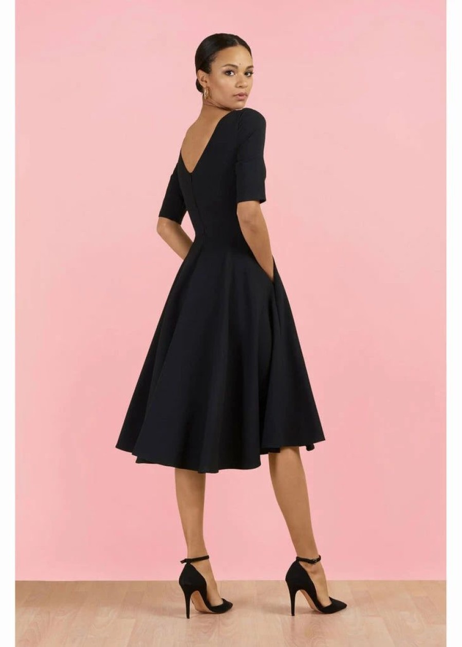 Dresses * | Pretty Dress Company Hepburn 50'S Swing Dress Black