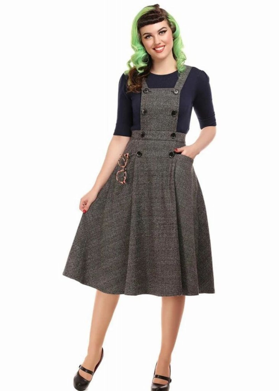 Dresses * | Collectif Brenda Librarian Check 40'S Dress Gray