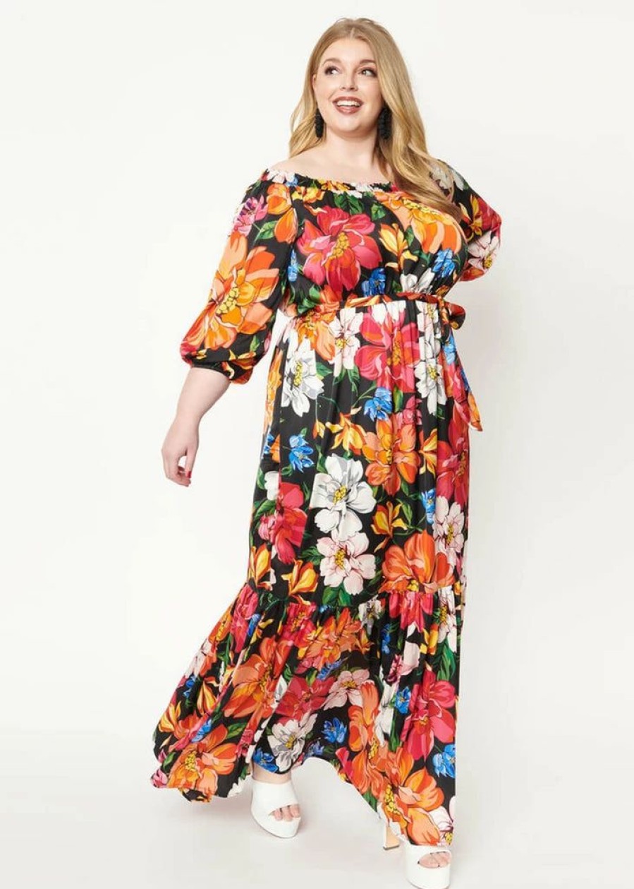 Dresses * | Unique Vintage Sweet Escape 70'S Maxi Dress Black Pink