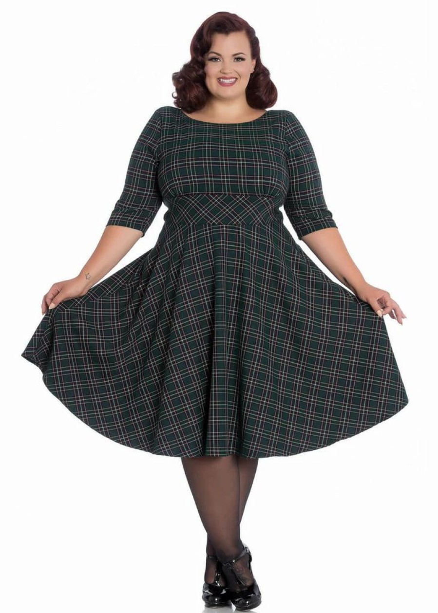 Dresses * | Hell Bunny Peebles Tartan 50'S Swing Dress Green