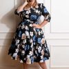 Dresses * | Hearts & Roses Zoe Floral 50'S Swing Dress Black