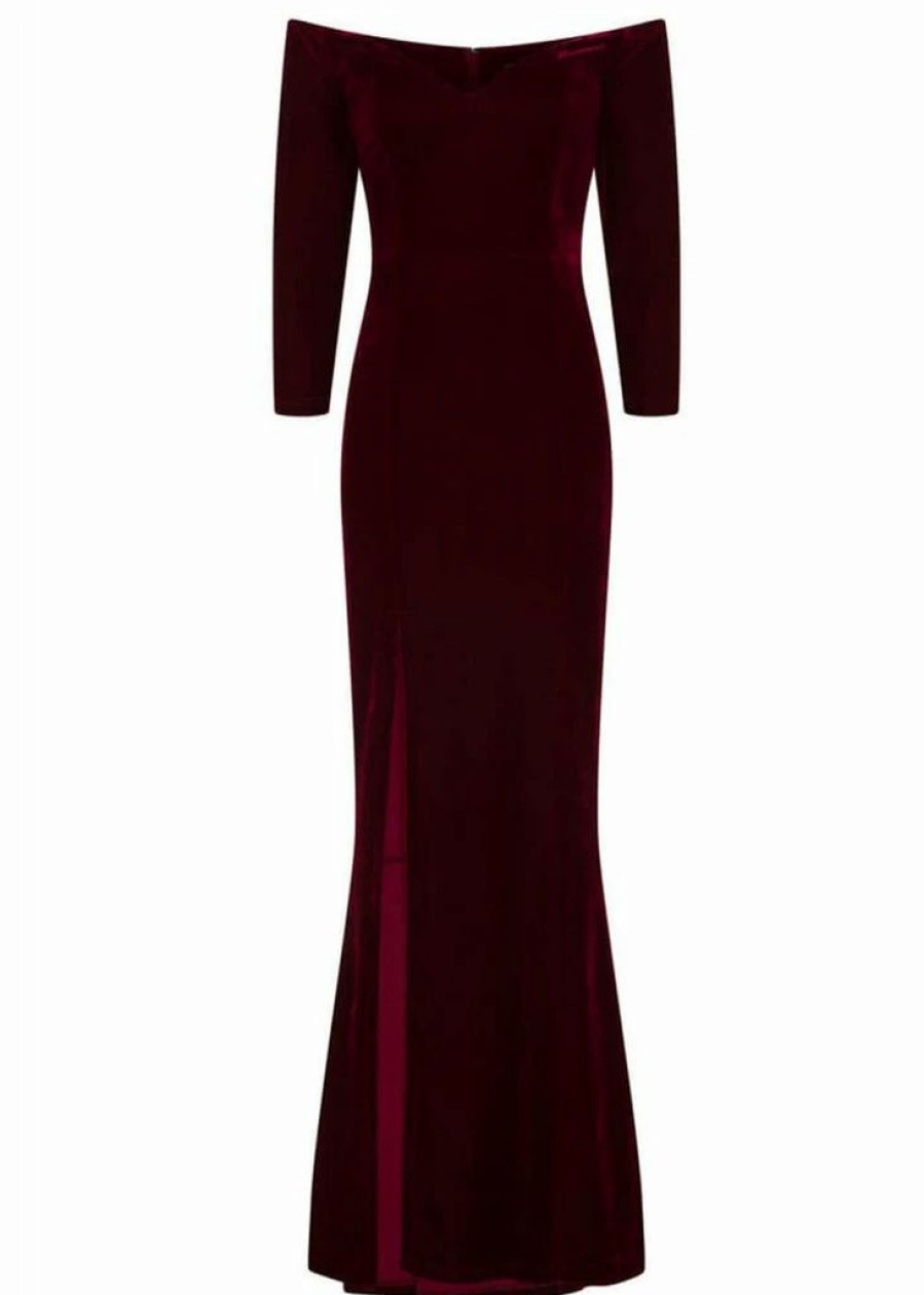 Dresses * | Collectif Anjelica Velvet Maxi Dress Wine