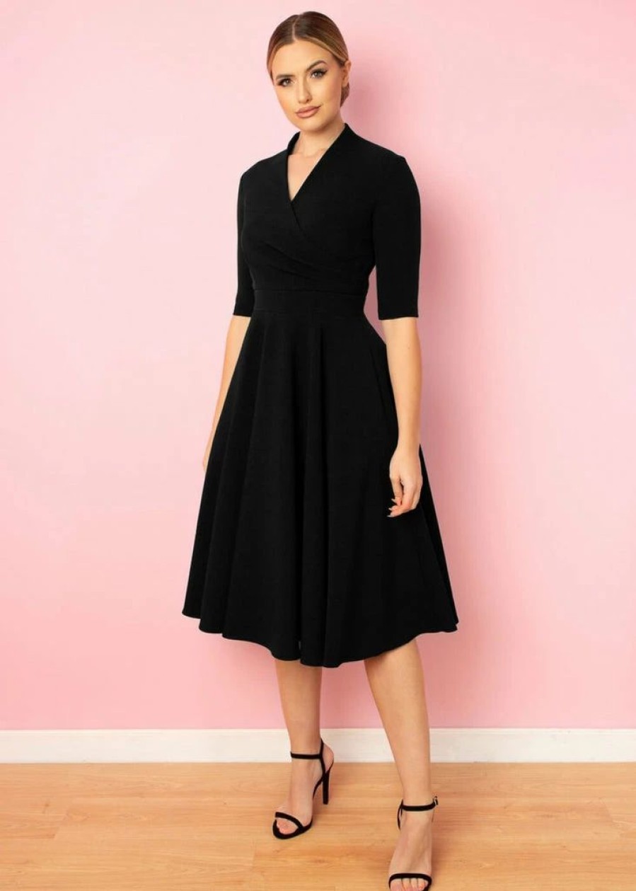 Dresses * | Pretty Dress Company Leyla 50'S Midi Swing Dress Black