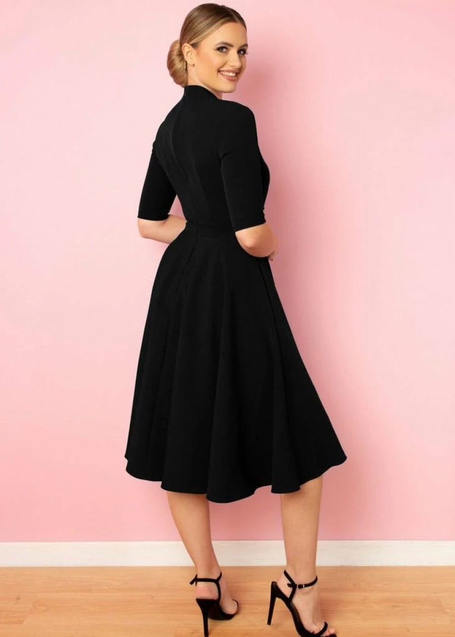 Dresses * | Pretty Dress Company Leyla 50'S Midi Swing Dress Black