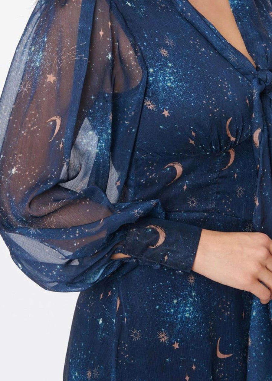 Dresses * | Unique Vintage Galaxy 70'S Maxi Dress Navy Gold