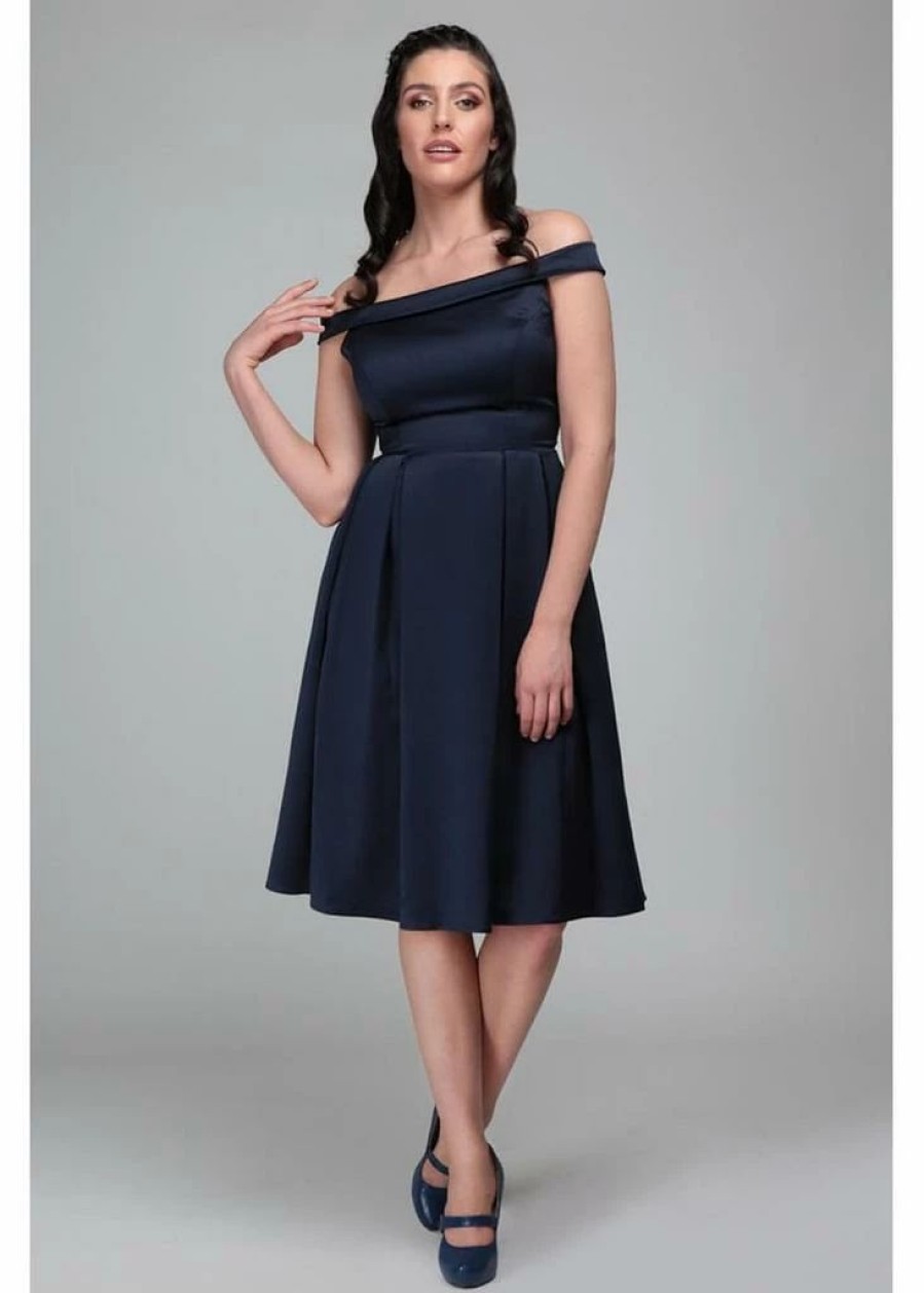 Dresses * | Collectif Anastasia 50'S Swing Dress Navy