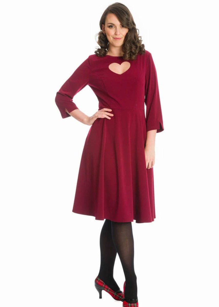 Dresses * | Banned Heart 40'S A-Line Dress Burgundy