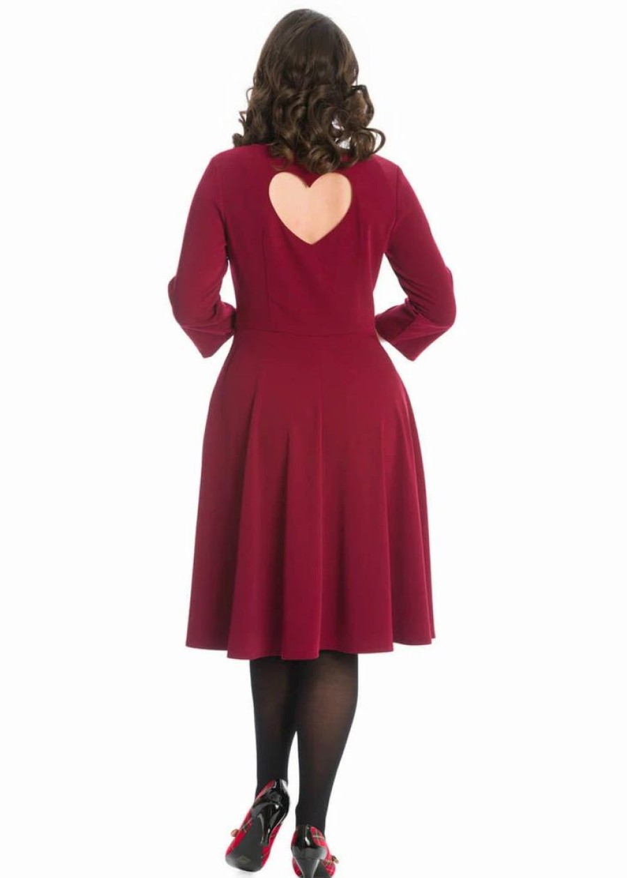 Dresses * | Banned Heart 40'S A-Line Dress Burgundy