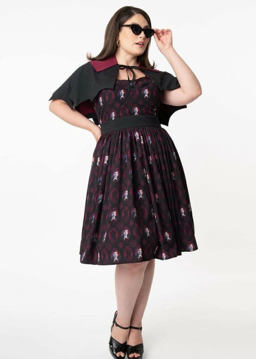 Dresses * | Unique Vintage X Universal Monsters Dracula Portrait Draculette 50'S Swing Dress