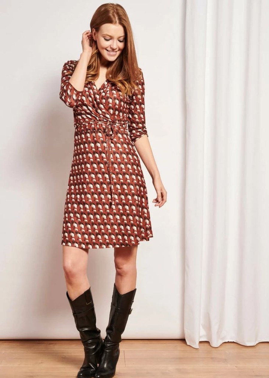 Dresses * | Smashed Lemon Crowned Crane Bird 60'S A-Line Dress Cognac