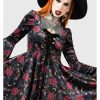 Dresses * | Killstar Fabuline Moth Velvet 60'S Dress Black