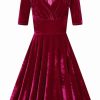 Dresses * | Collectif Trixie Velvet 50'S Swing Dress Magenta