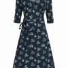 Dresses * | Collectif Susanna Fall Leaves 50'S Swing Dress Blue