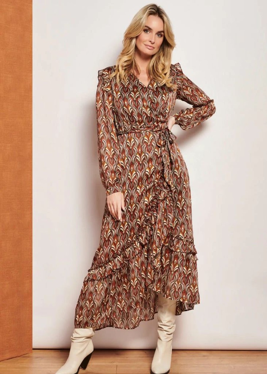 Dresses * | Smashed Lemon Autumn Trance 70'S Maxi Dress Brown Red