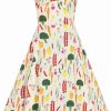 Dresses * | Collectif Dolores Vegetable Medley 50'S Swing Dress Cream