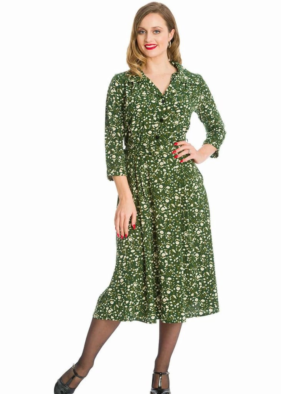 Dresses * | Banned Winter Blooms 40'S A-Line Dress Green