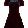 Dresses * | Hell Bunny Caroline Velvet 40'S Dress Wine