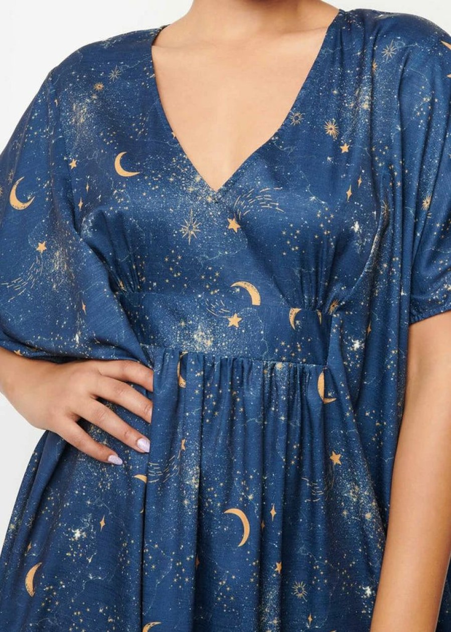 Dresses * | Unique Vintage Burton Golden Galaxy Kaftan Maxi Dress Blue