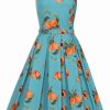 Dresses * | Collectif Jill Vintage Peaches 50'S Swing Dress Blue