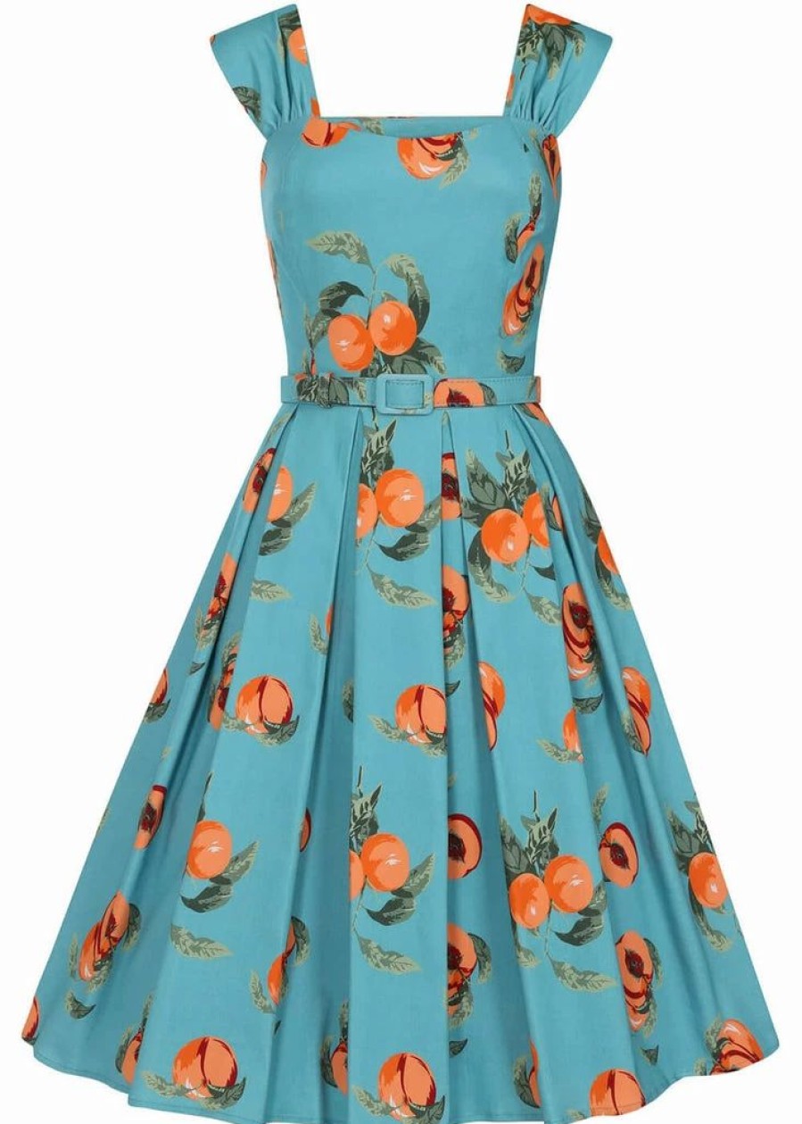 Dresses * | Collectif Jill Vintage Peaches 50'S Swing Dress Blue