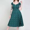 Dresses * | Collectif Dolores Jewel Polka 50'S Swing Dress Green