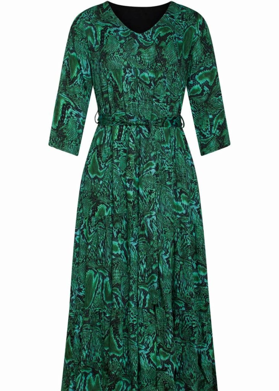 Dresses * | Smashed Lemon Venom Snake 70'S Midi Dress Green