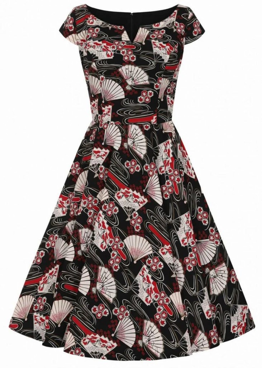 Dresses * | Hell Bunny Lanah Fan 50'S Swing Dress Black