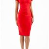 Dresses * | Diva Catwalk Donna Short Sleeves 50'S Pencil Dress Electric Red