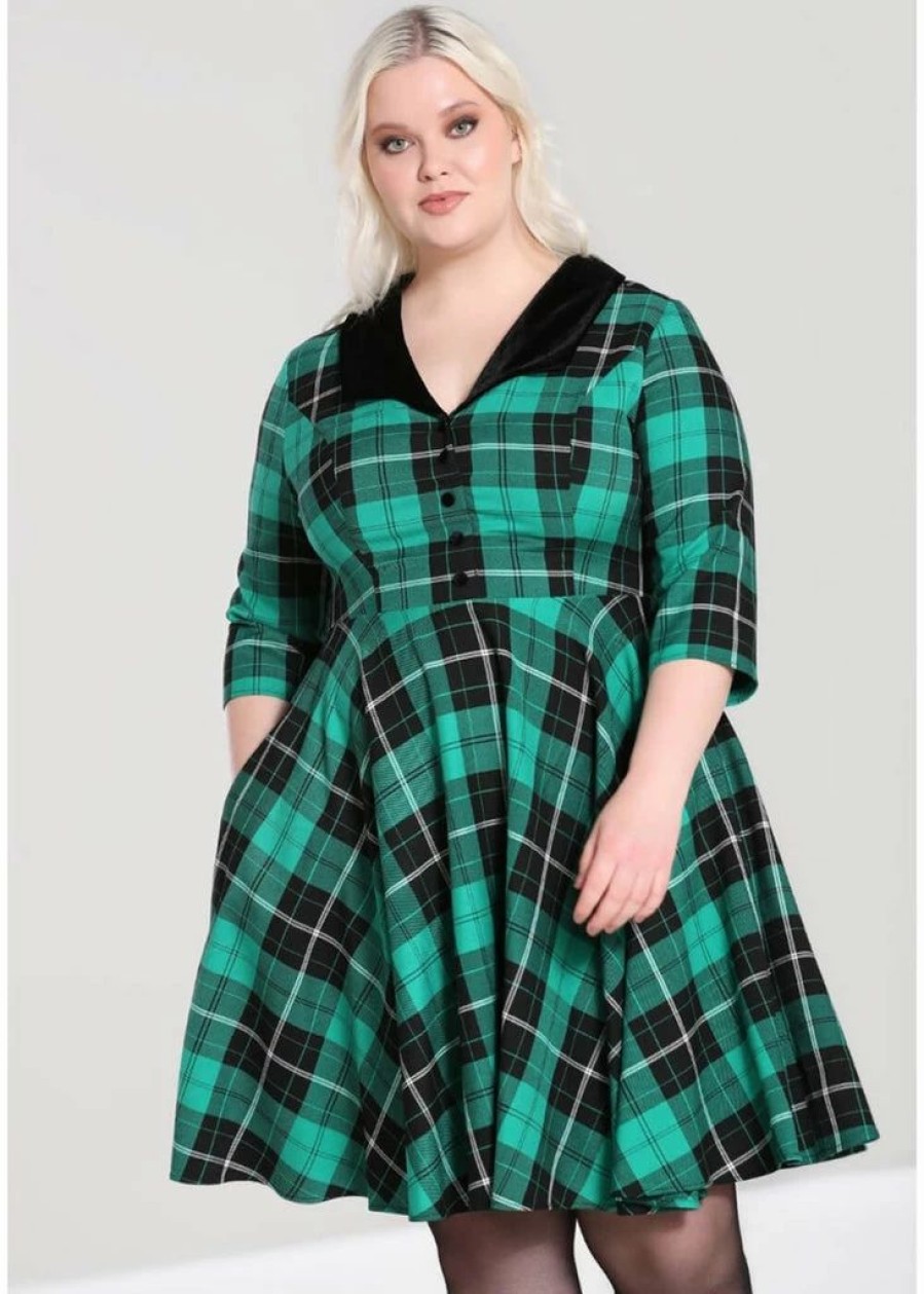 Dresses * | Hell Bunny Beryl Tartan 50'S Swing Mid Dress Green