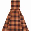 Dresses * | Collectif Kayden Chestnut Check 50'S Swing Dress Brown